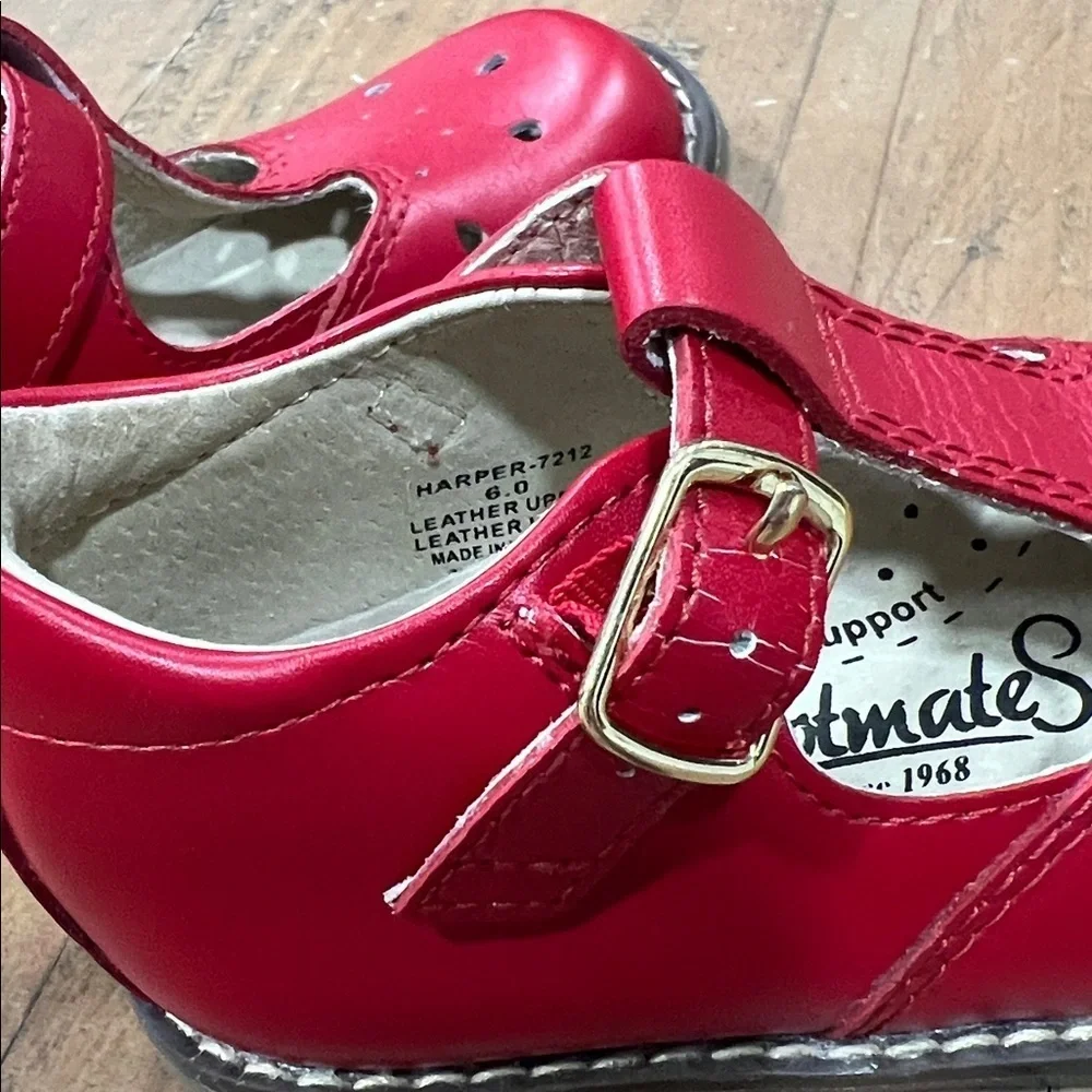 Footmates Harper leather t-bar red Mary Janes shoes girls size 6